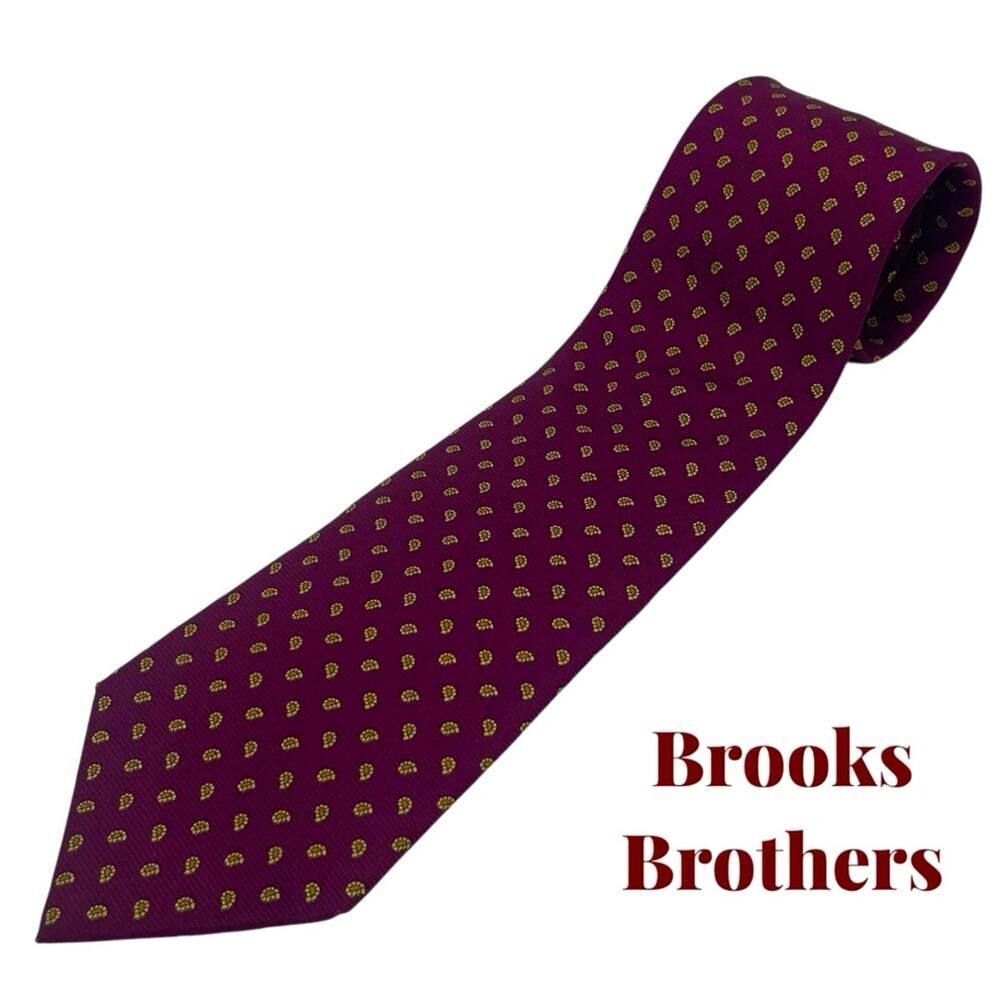 Brooks Brothers Burgundy Mustard Paisley Pure Silk Necktie